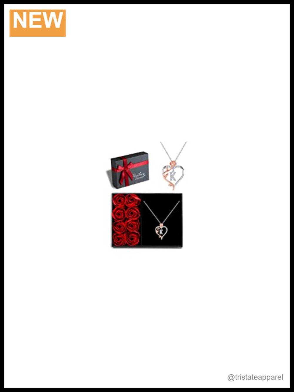 Iefil Rose Heart Initial Necklace 925 Sterling Silver White Gold Plated